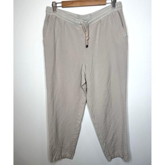 J. Jill Pull On Pants Medium Tan‎ Linen Blend Drawstring Ankle Elastic Waist M - Picture 1 of 6